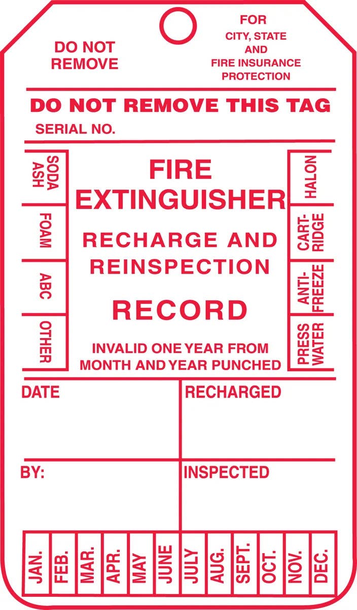 AccuformNMC MGT210 Fire Inspection Safety Tag, Fire Extinguisher Record, 5-3/4" H x 3-1/4" W, 5/Pk