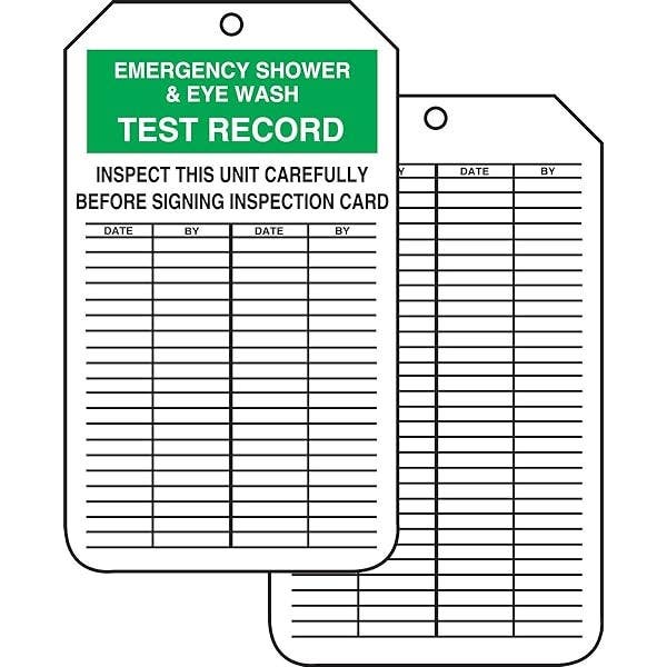 AccuformNMC MGT313 Safety Tag, Emergency Shower And Eye Wash Test Record, 8-1/2" H x 3-7/8" W, 5/Pk