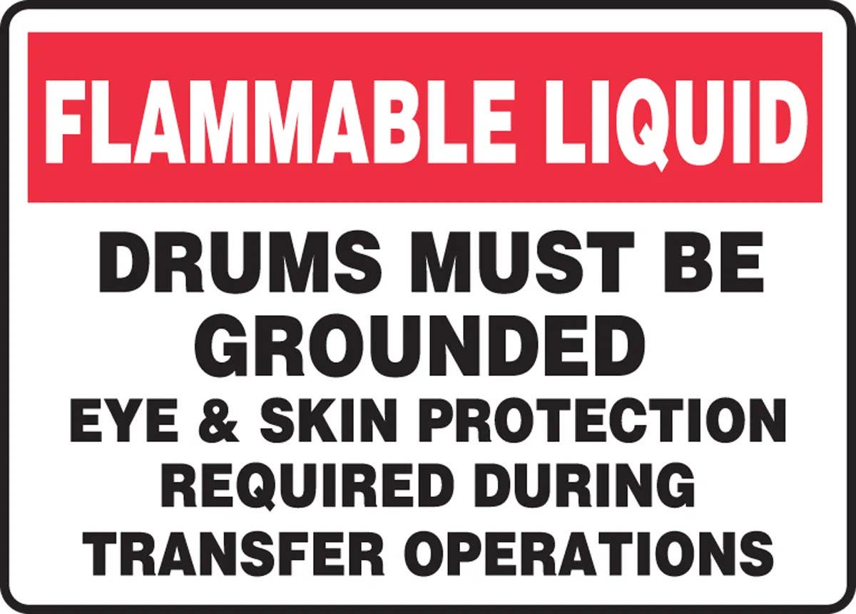 AccuformNMC MHCM505 Safety Sign, Flammable Liquid, Drums Must Be Grounded, Eye & Skin Protection..., 10" H x 14" W