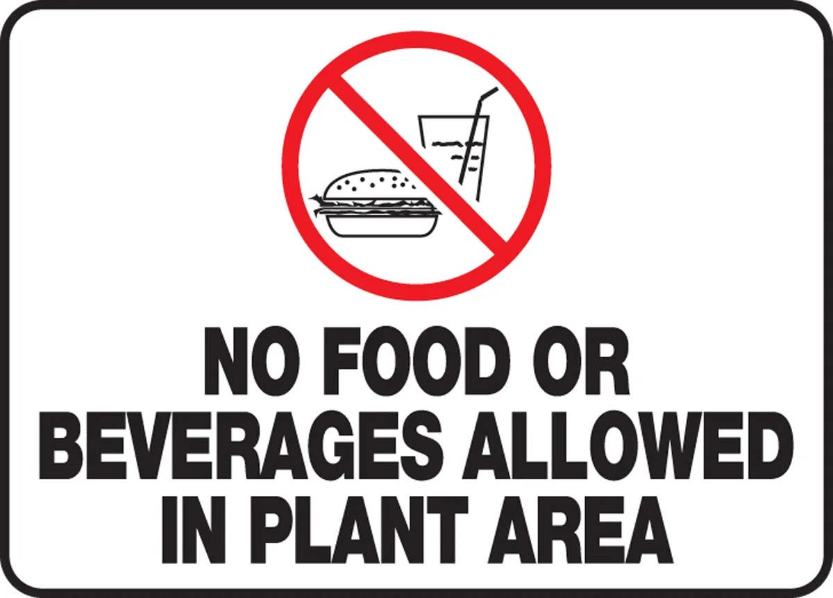 AccuformNMC MHSK5 Safety Sign, No Food Or Beverages Allowed In Plant Area