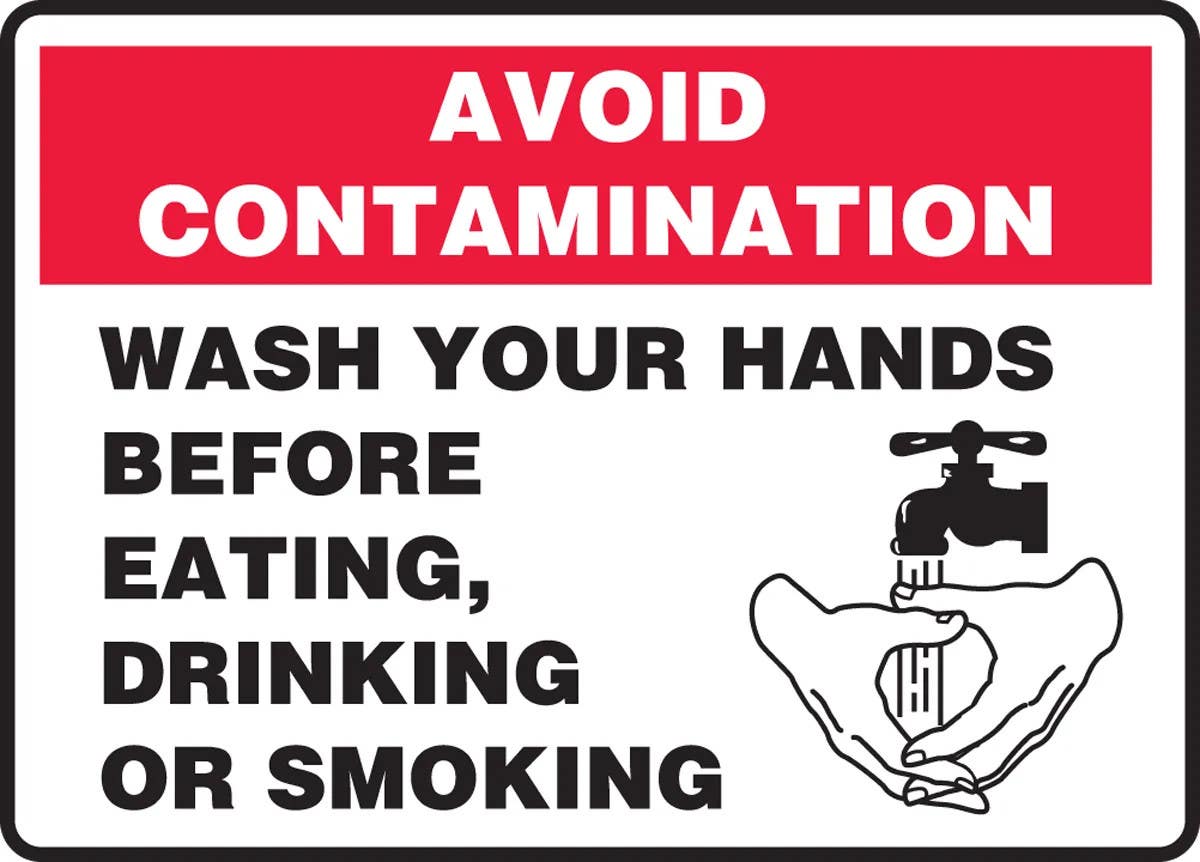 AccuformNMC MHSK967 Safety Sign, Avoid Contamination, Wash Your Hands Before Eating, Drinking..., 10" H x 14" W
