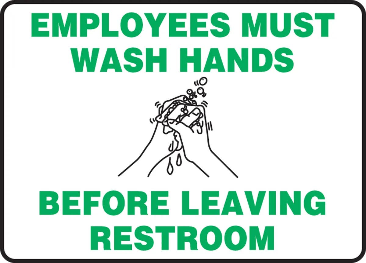 AccuformNMC MHSK968 Safety Sign, Employees Must Wash Hands Before Leaving Restroom, 10" H x 14" W
