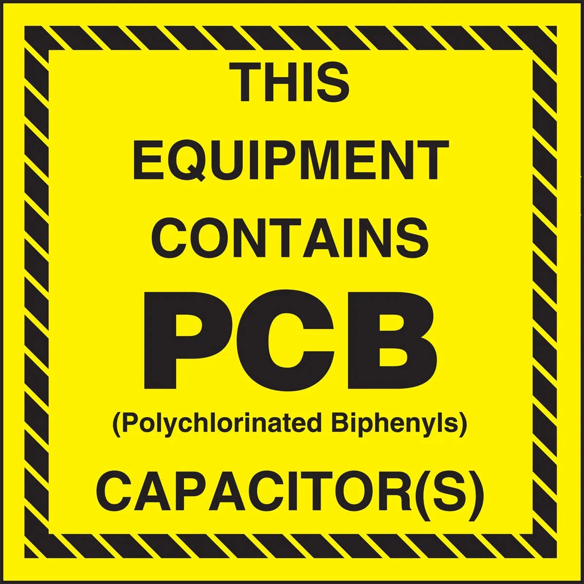 AccuformNMC MHZW04 Hazardous Waste Label, This Equipment Contains PCB Capacitor(S), Adhesive-Poly Sheet, 6" x 6", 25/Pk
