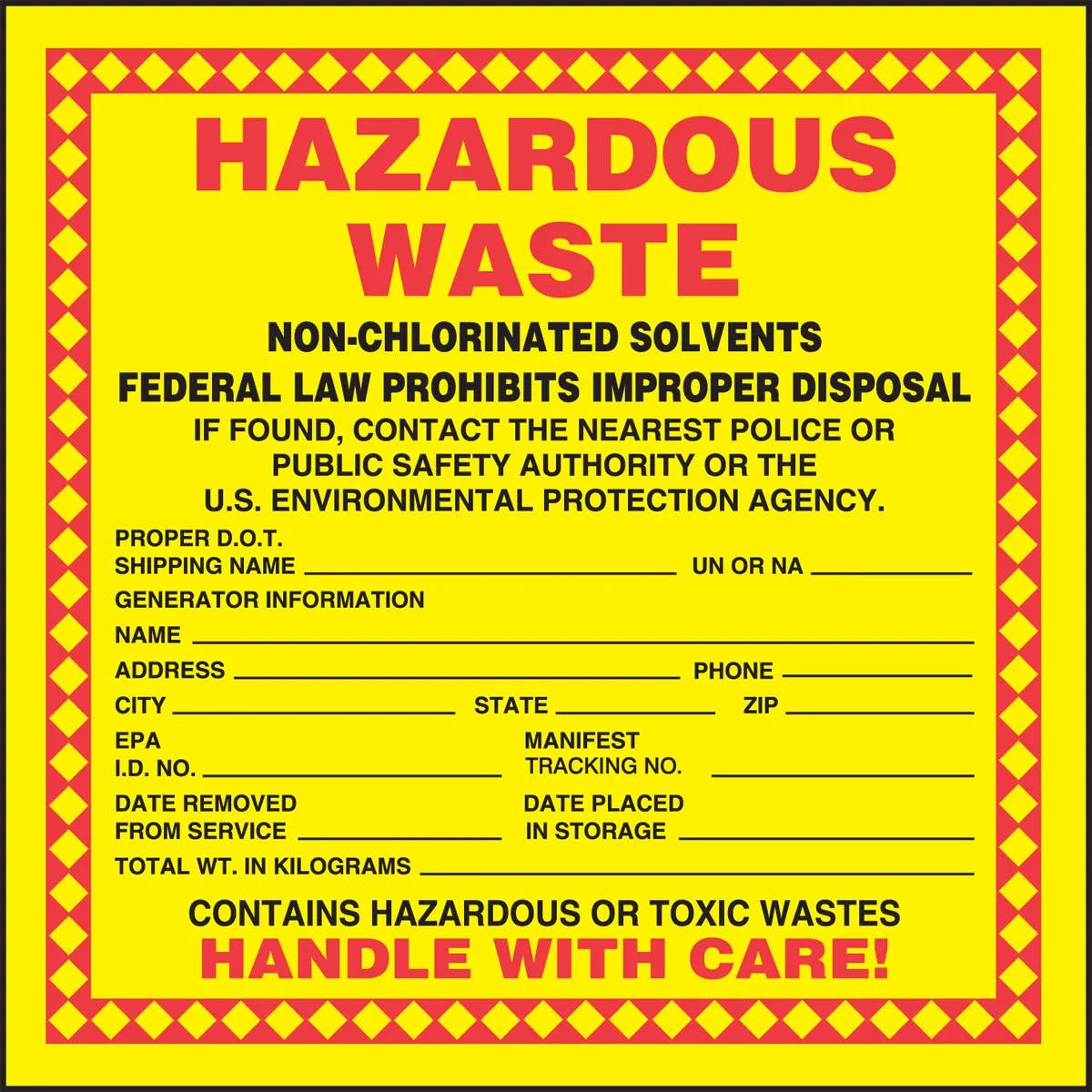 AccuformNMC MHZW05 Hazardous Waste Label, Hazardous Waste, Non-Chlorinated Solvents, 6" x 6"