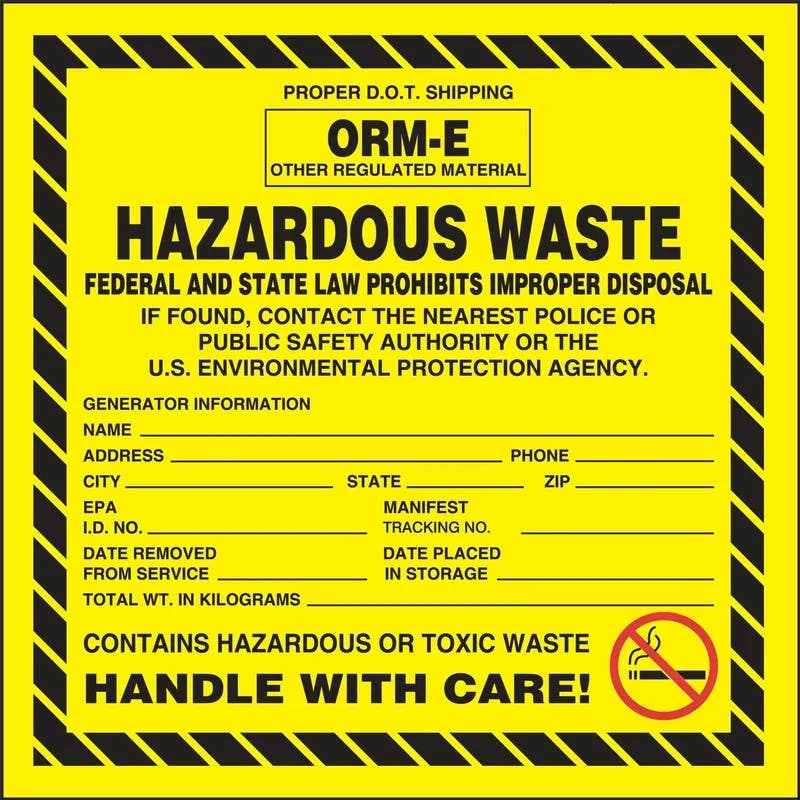AccuformNMC MHZW06 Hazardous Waste Label, Hazardous Waste, ORM-E, 6" x 6", 25/Pk