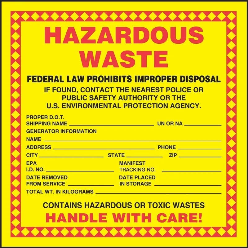 AccuformNMC MHZW09 Hazardous Waste Label, Hazardous Waste, Handle With Care, 6" x 6", 25/Pk