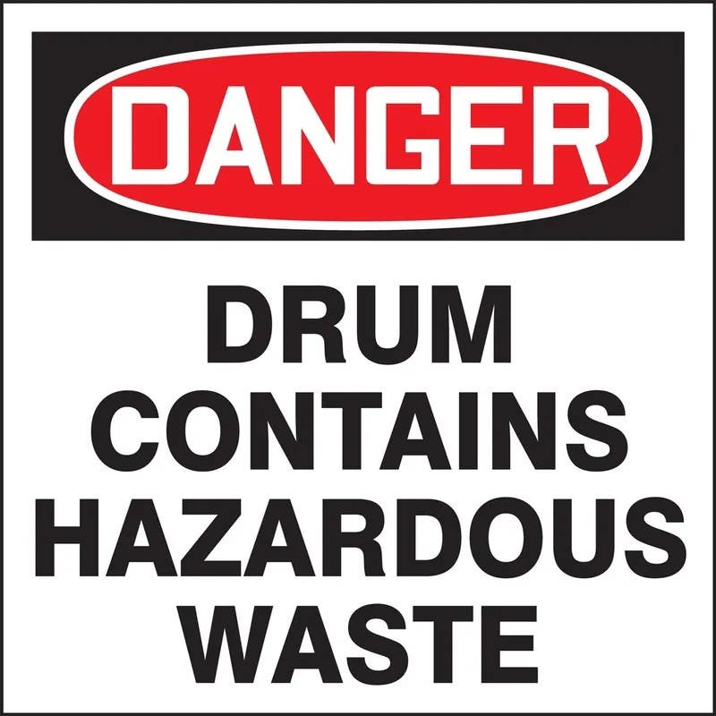 AccuformNMC MHZW105 OSHA Danger Drum & Container Label, Drum Contains Hazardous Waste, 6" x 6", 25/Pk