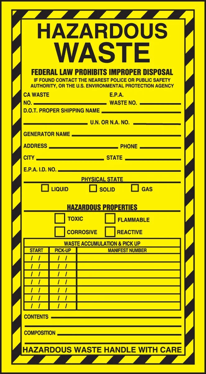 AccuformNMC MHZW12 Safety Label, Hazardous Waste, 11" H x 6" W, 25/Pk