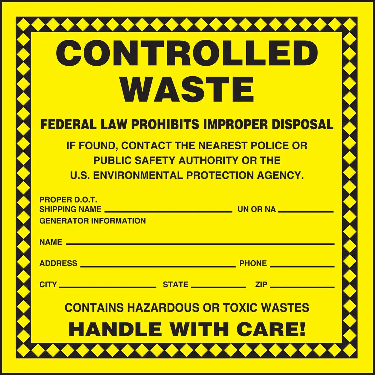 AccuformNMC MHZW18 Hazardous Waste Label, Controlled Waste, 6" x 6", 25/Pk