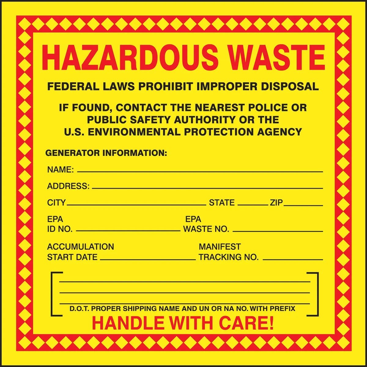 AccuformNMC MHZW20 Safety Label, Hazardous Waste, 6" x 6", 25/Pk