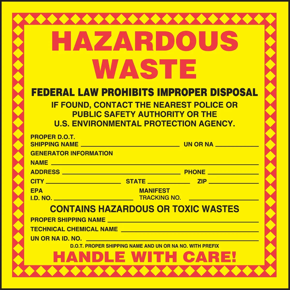 AccuformNMC MHZW25 Hazardous Waste Label, Hazardous Waste (Technical Chemical Name), 6" x 6", 25/Pk