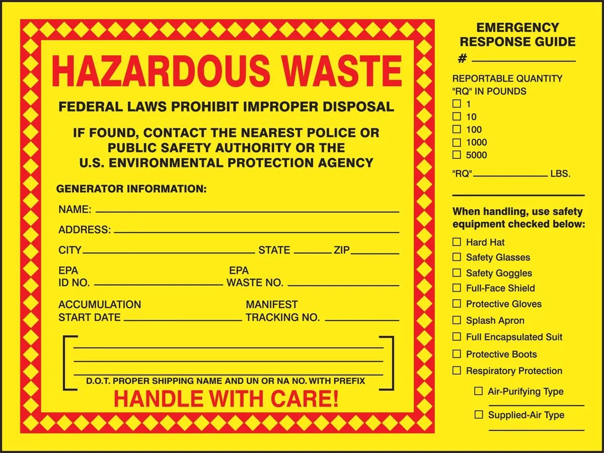 AccuformNMC MHZW27 Hazardous Waste Label, Hazardous Waste (Emergency Response Guide), 6" H x 8" W, 25/Pk