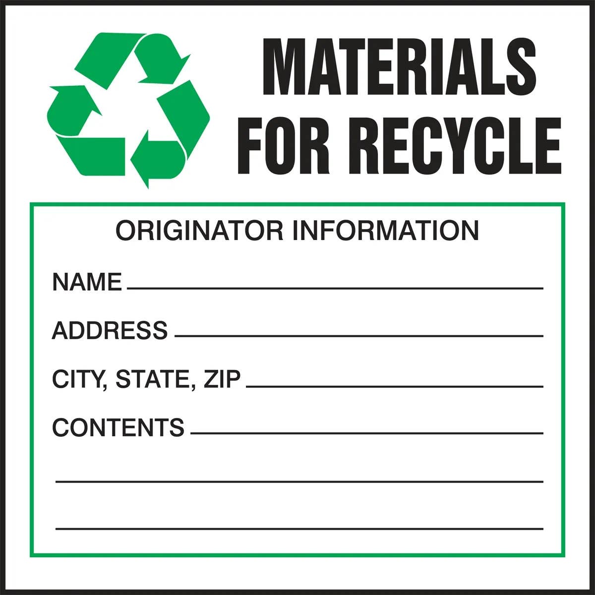 AccuformNMC MHZW4 Safety Label, Materials For Recycle, 25/Pk