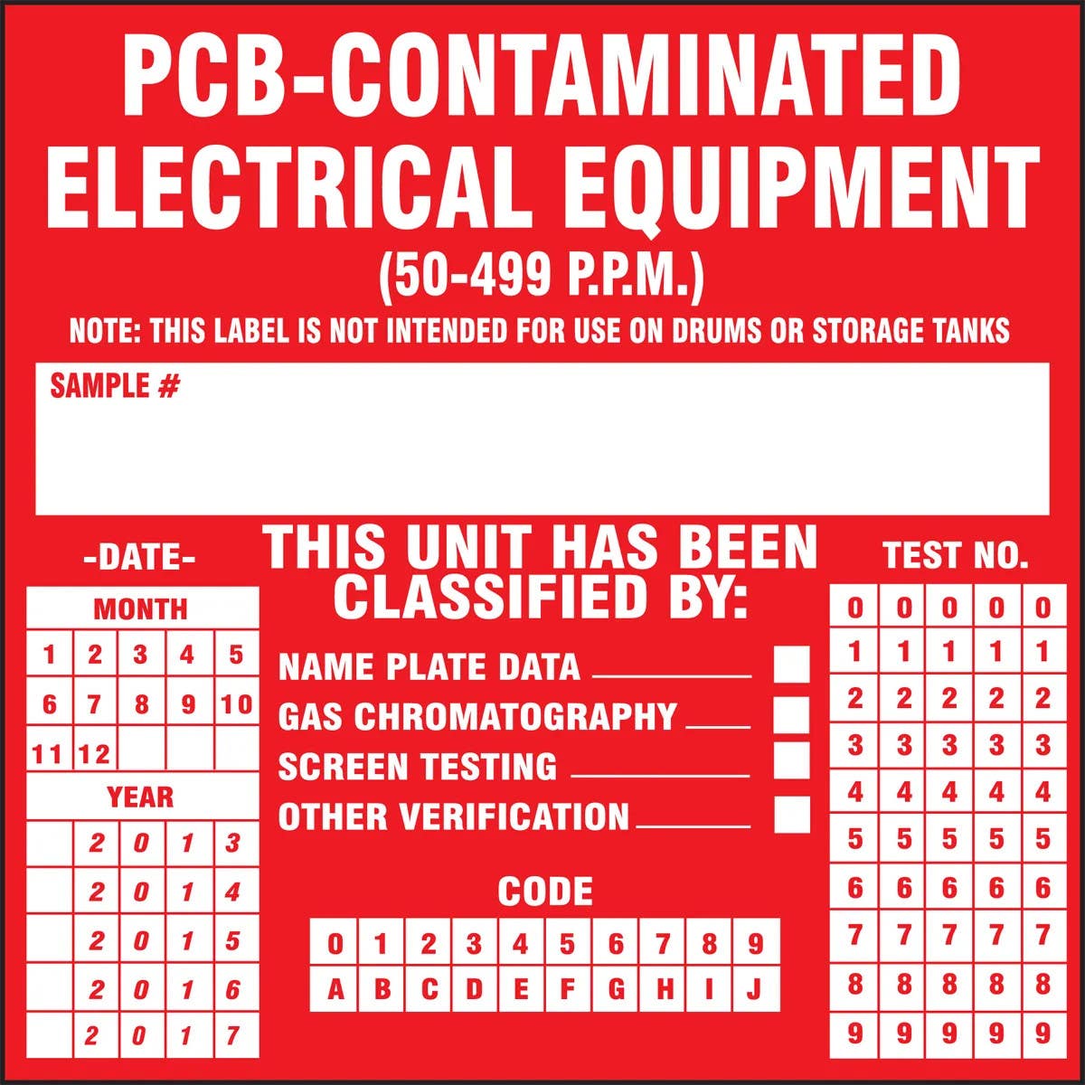 AccuformNMC MHZW562 PCB Label, PCB-Contaminated Electrical Equipment, Adhesive-Poly Sheet, 6" x 6", 25/Pk