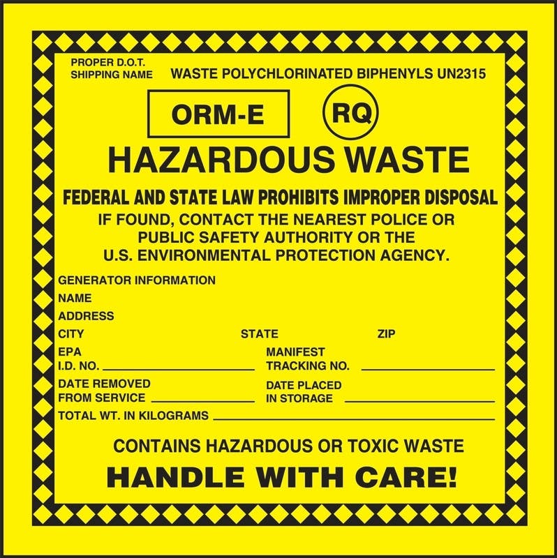 AccuformNMC MHZW570 Safety Label, Hazardous Waste, 6" x 6", 25/Pk