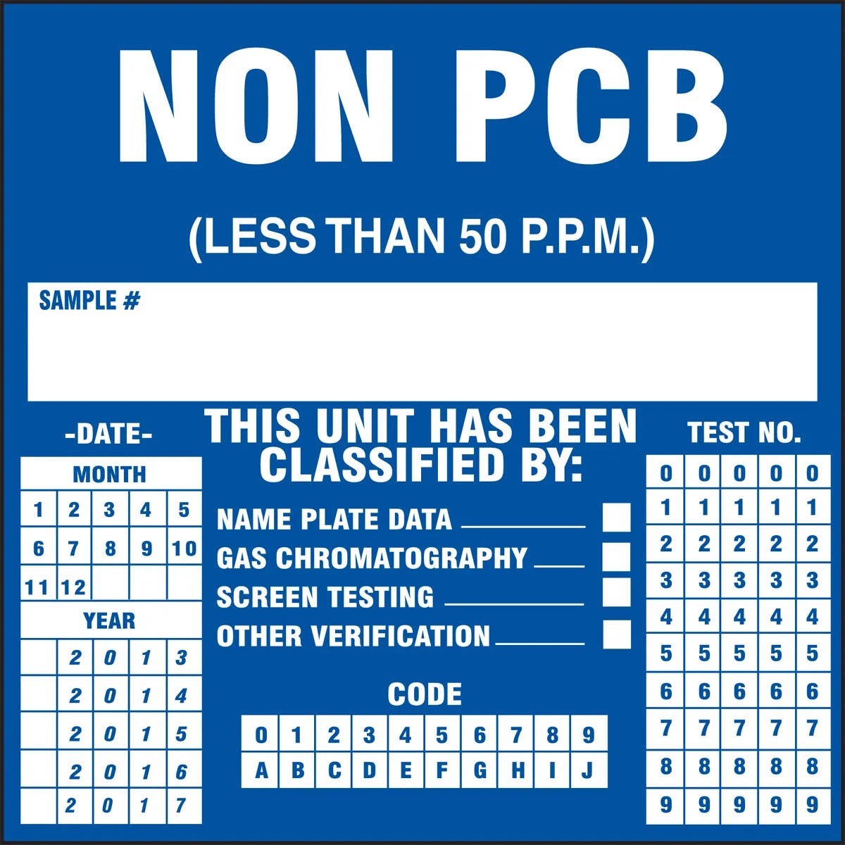 AccuformNMC MHZW572 PCB Label, Non PCB (Less Than 50 P.P.M.), Adhesive-Poly Sheet, 6" x 6", 25/Pk