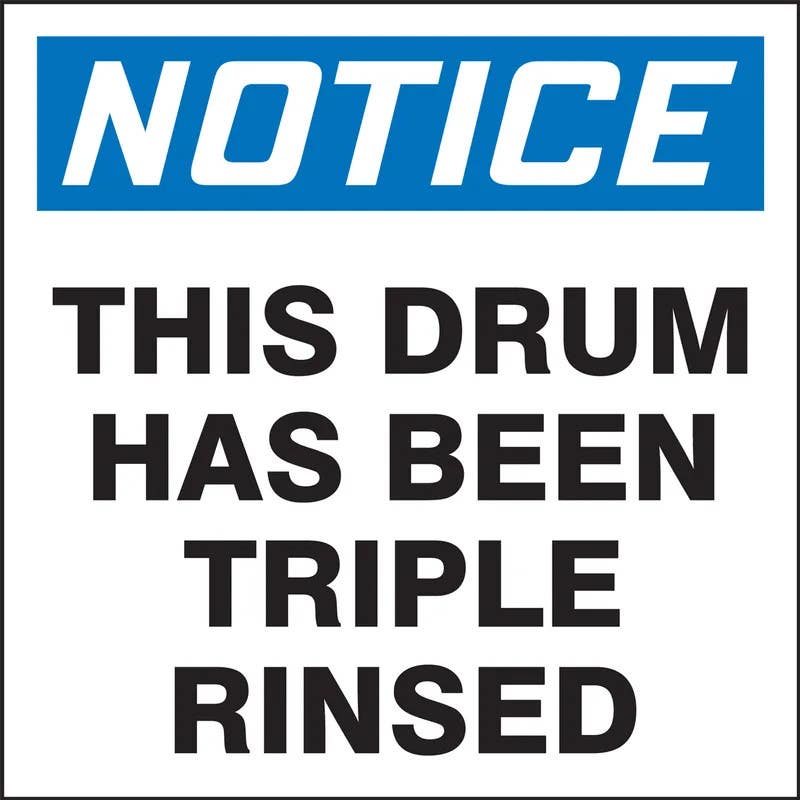 AccuformNMC MHZW810 OSHA Notice Drum & Container Label, This Drum Has Been Triple Rinsed, 6" x 6", 25/Pk