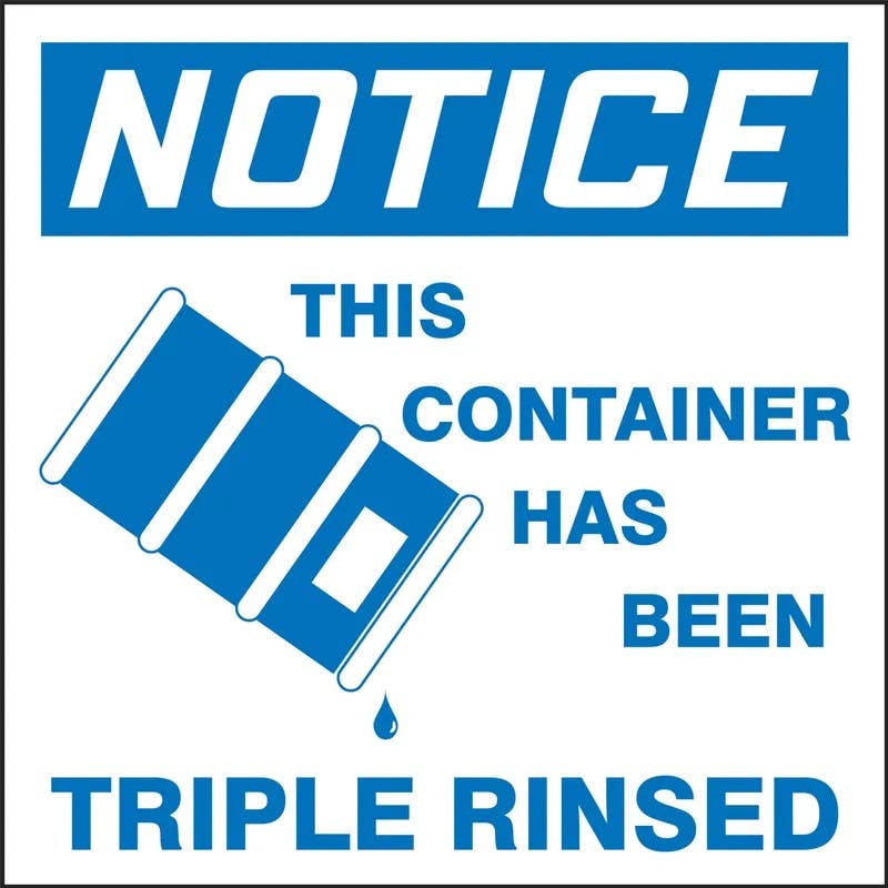 AccuformNMC MHZW812 OSHA Notice Drum & Container Label, This Container Has Been Triple Rinsed, 6" x 6", 25/Pk
