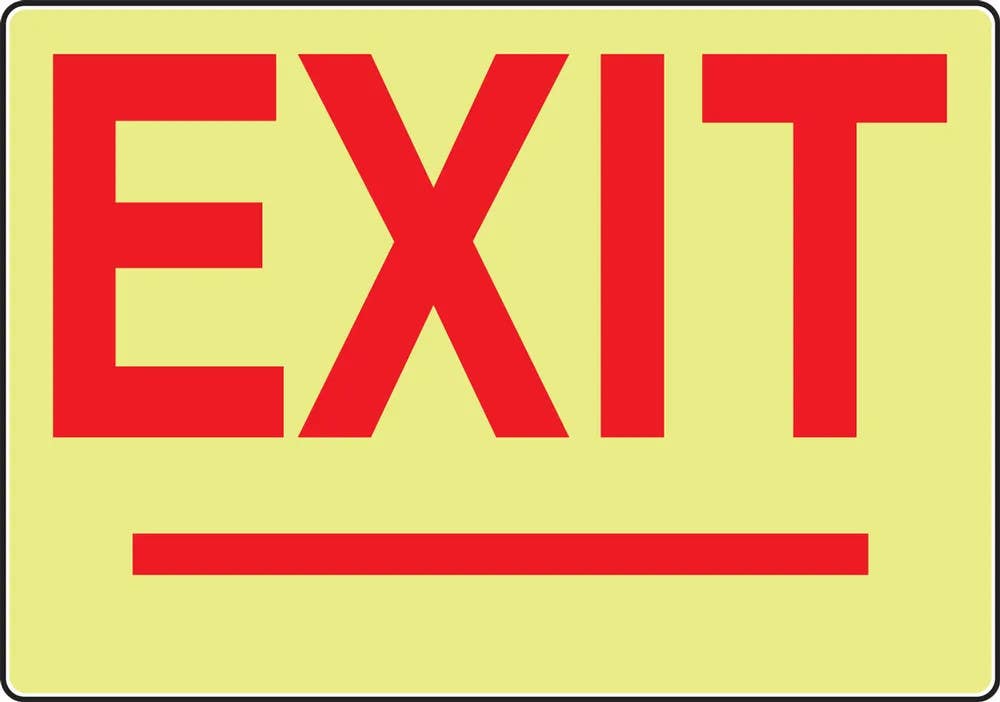 AccuformNMC MLAD401 Glow-In-The-Dark Safety Sign, Exit w/ Arrowheads, 10" H x 14" W