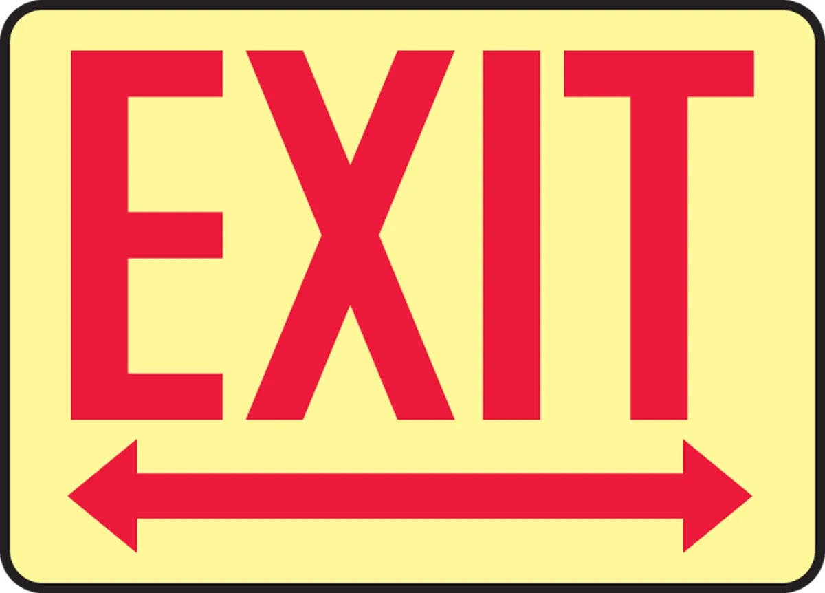 AccuformNMC MLAD520 Glow-In-The-Dark Safety Sign, Exit (Arrow Right And Left), 10" H x 14" W