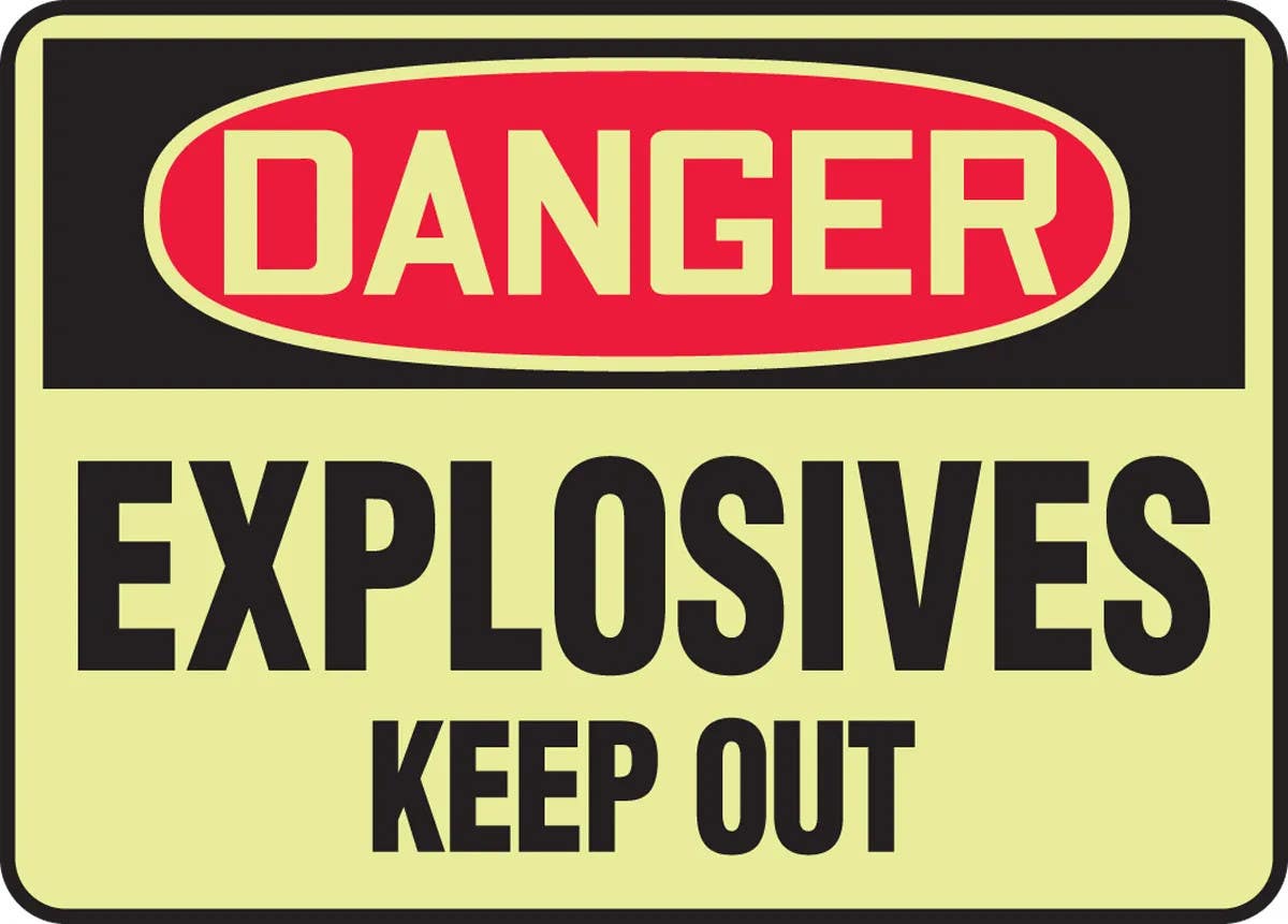 AccuformNMC MLCH107 Glow-In-The-Dark OSHA Danger Safety Sign, Explosives, Keep Out, 10" H x 14" W