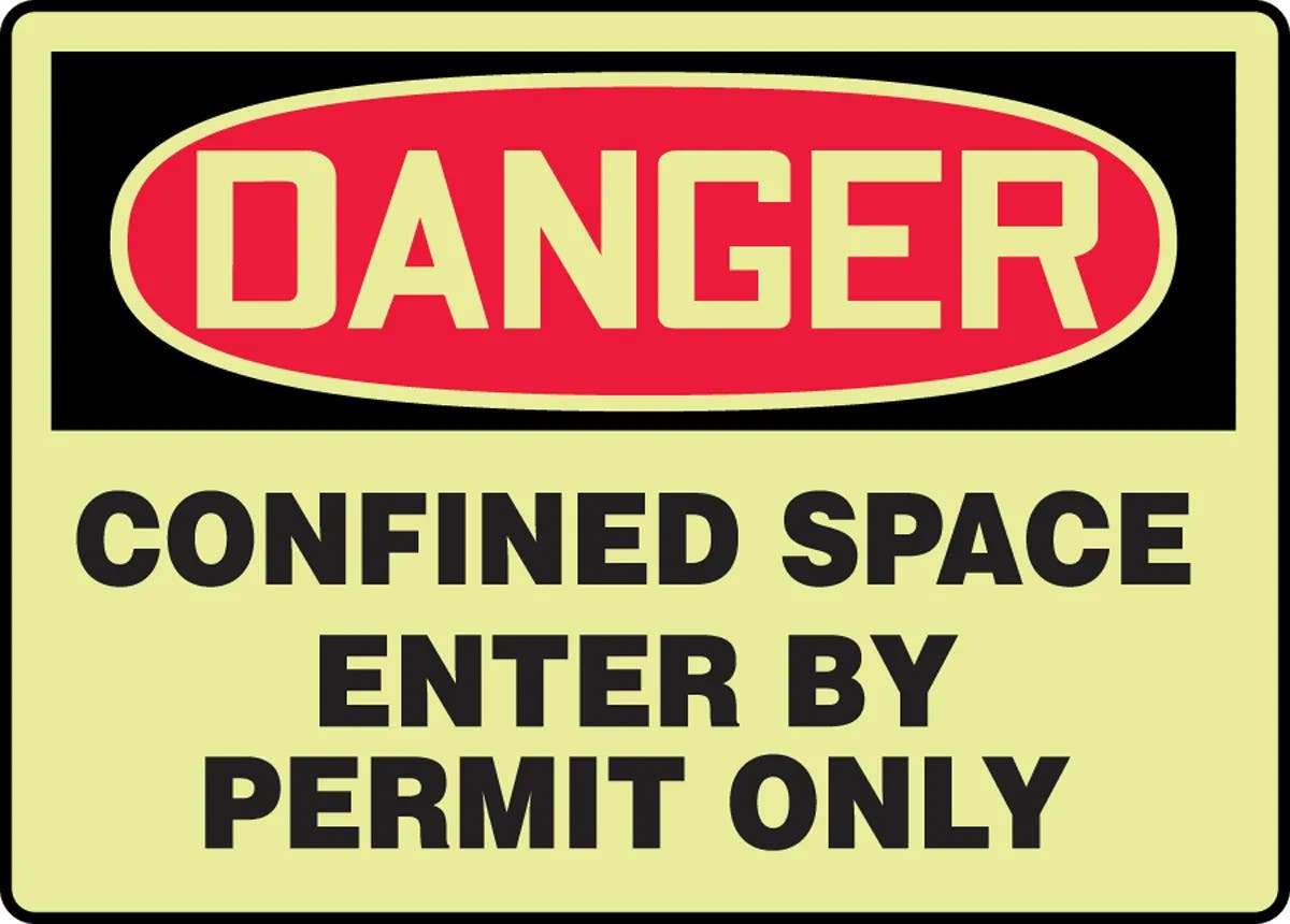 AccuformNMC MLCS106 OSHA Danger Glow-In-The-Dark Safety Sign, Confined Space, Enter By Permit Only, 10" H x 14" W