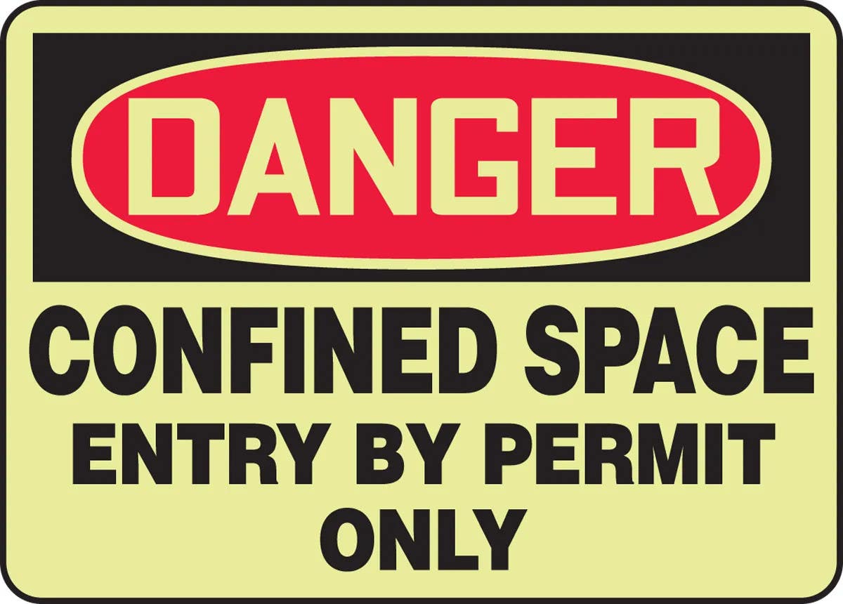 AccuformNMC MLCS108 OSHA Danger Glow-In-The-Dark Safety Sign, Confined Space, Entry By Permit Only, 10" H x 14" W