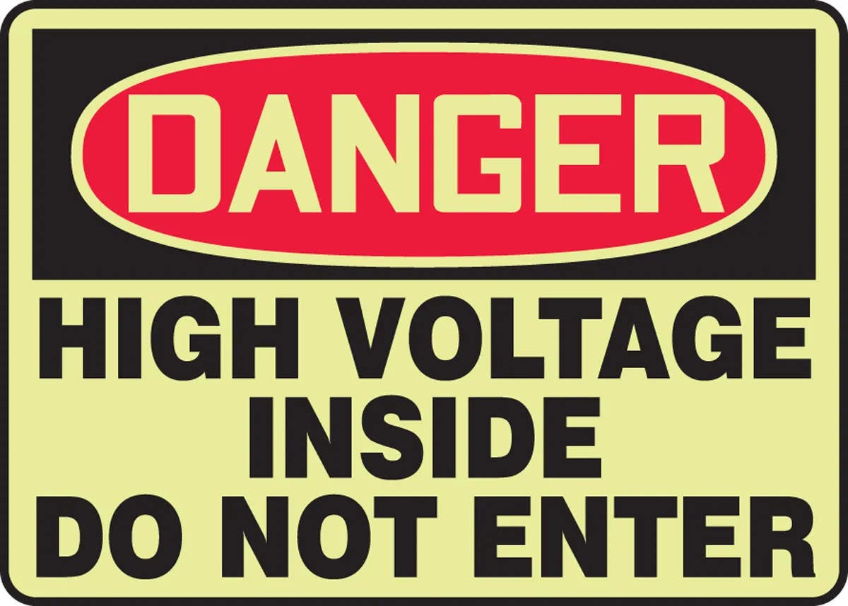 AccuformNMC MLEL120 Lumi-Glow, OSHA Danger Safety Sign, High Voltage Inside, Do Not Enter, 10" H x 14" W