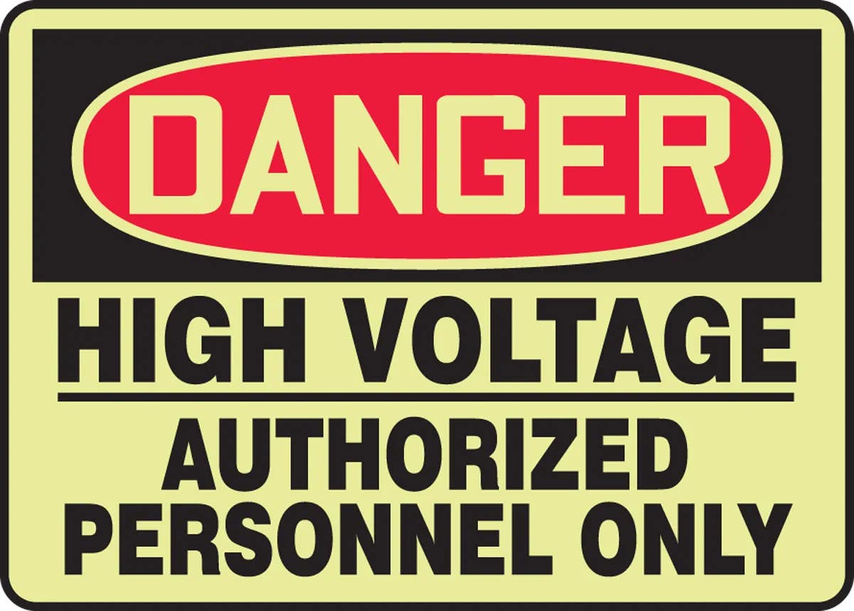 AccuformNMC MLEL125 Lumi-Glow, OSHA Danger Safety Sign, High Voltage, Authorized Personnel Only, 10" H x 14" W