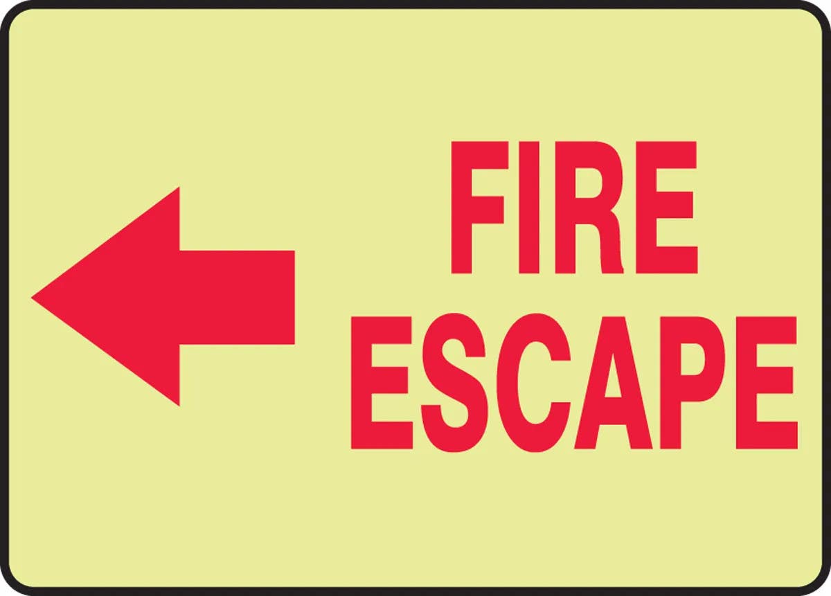 AccuformNMC MLEX50 Glow-In-The-Dark Safety Sign, Fire Escape, 10" H x 14" W