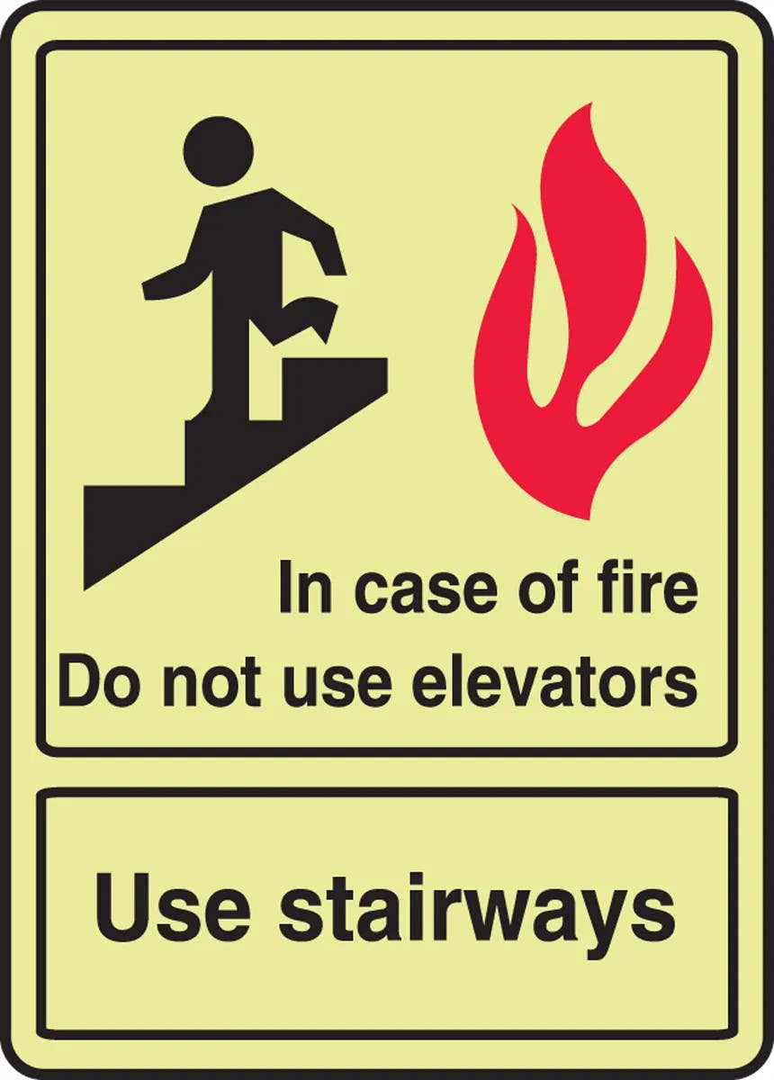 AccuformNMC MLEX510 ANSI Glow-In-The-Dark Safety Sign, In Case of Fire Do Not Use Elevators..., 14" H x 10" W