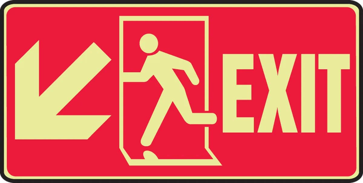 AccuformNMC MLEX51 Glow-In-The-Dark Safety Sign, Exit w/ Graphic, 7" H x 14" W