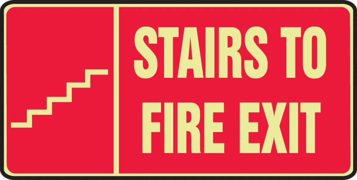 AccuformNMC MLEX521 Glow-In-The-Dark Safety Sign, Stairs To Fire Exit (Graphic), 7" H x 14" W