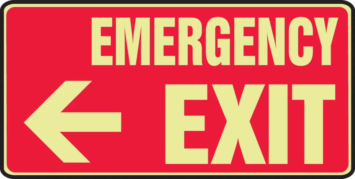 AccuformNMC MLEX52 Glow-In-The-Dark Safety Sign, Emergency Exit, 7" H x 14" W