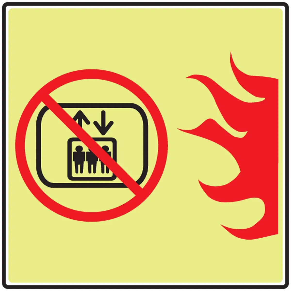 AccuformNMC MLEX532 NFPA 170 Glow-In-The-Dark Safety Sign, Do Not Use Elevator In Case Of Fire, 8" x 8"