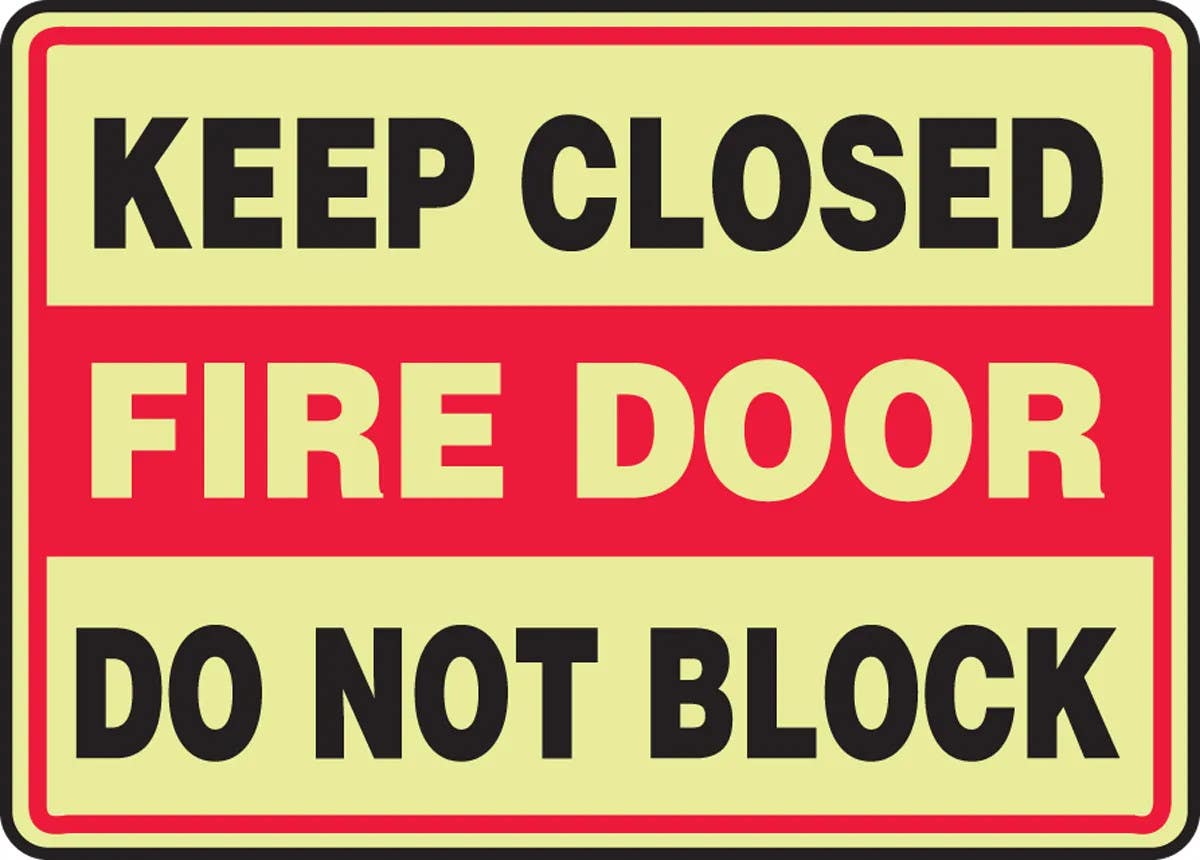 AccuformNMC MLEX550 Glow-In-The-Dark Safety Sign, Keep Closed, Fire Door, Do Not Block, 10" H x 14" W