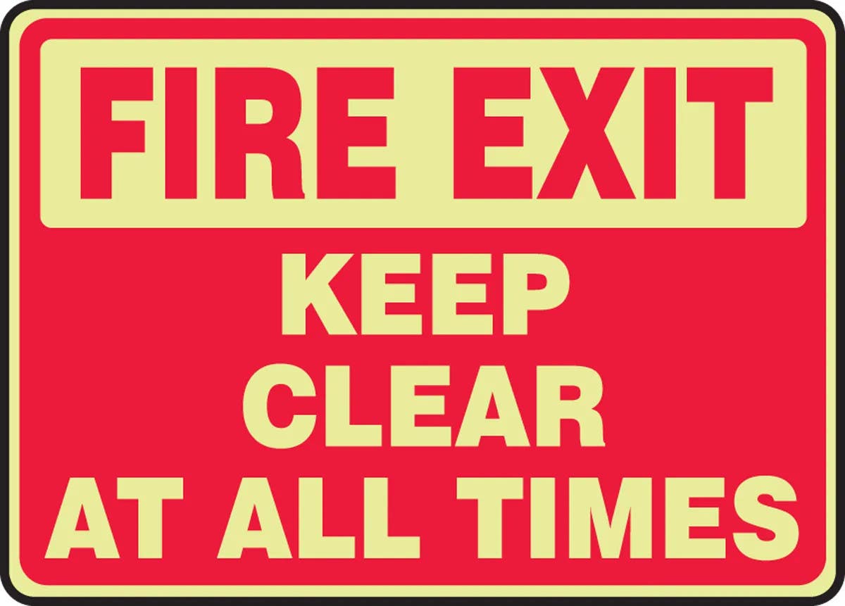 AccuformNMC MLEX563 Glow-In-The-Dark Safety Sign, Fire Exit - Keep Clear At All Times, 10" H x 14" W