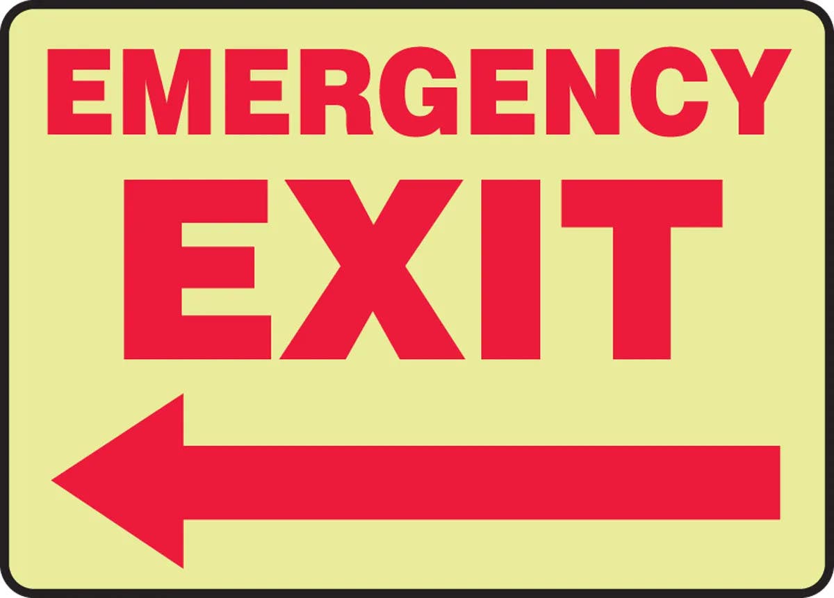 AccuformNMC MLEX57 Glow-In-The-Dark Safety Sign, Emergency Exit, 10" H x 14" W
