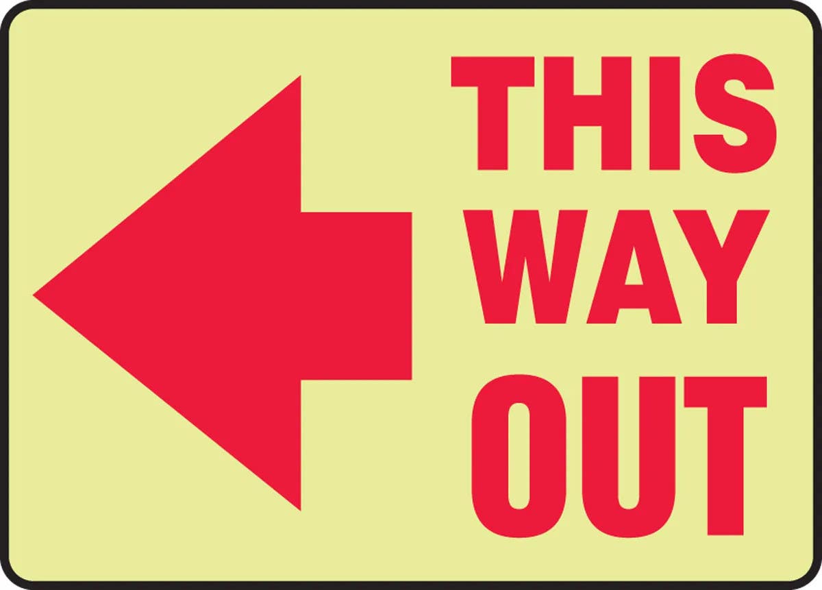 AccuformNMC MLEX57 Glow-In-The-Dark Safety Sign, This Way Out, 10" H x 14" W