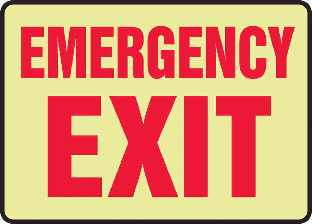 AccuformNMC MLEX578 Glow-In-The-Dark Safety Sign, Emergency Exit, 10" H x 14" W
