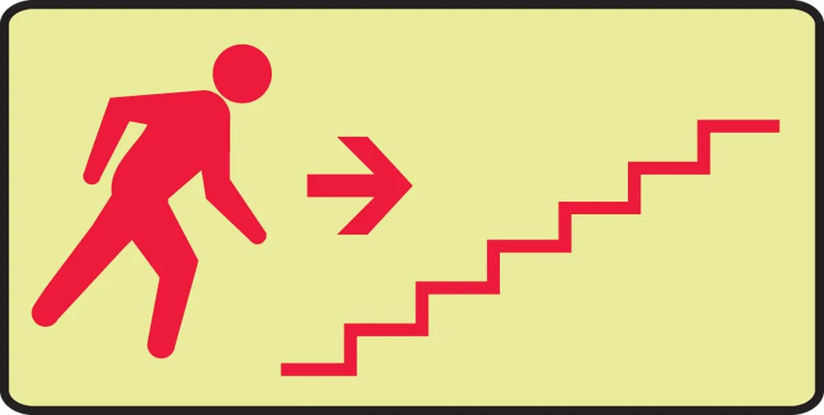 AccuformNMC MLEX58 Glow-In-The-Dark Safety Sign, Stairs To Fire Exit, 7" H x 14" W