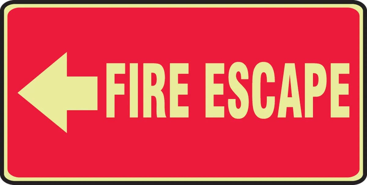 AccuformNMC MLEX58 Glow-In-The-Dark Safety Sign, Fire Escape (Red Background), 7" H x 14" W