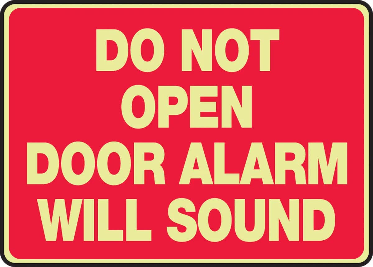 AccuformNMC MLEX58 Glow-In-The-Dark Safety Sign, Do Not Open Door Alarm Will Sound