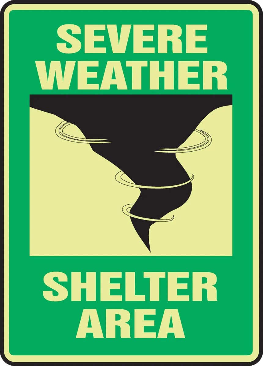 AccuformNMC MLFE54 Glow-In-The-Dark Safety Sign, Severe Weather Shelter Area