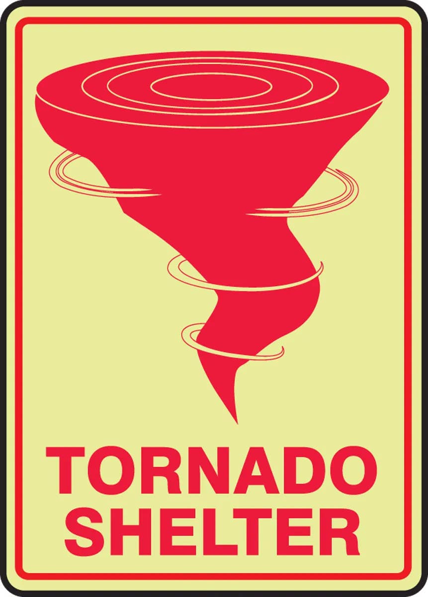 AccuformNMC MLFE547 Glow-In-The-Dark Safety Sign, Tornado Shelter