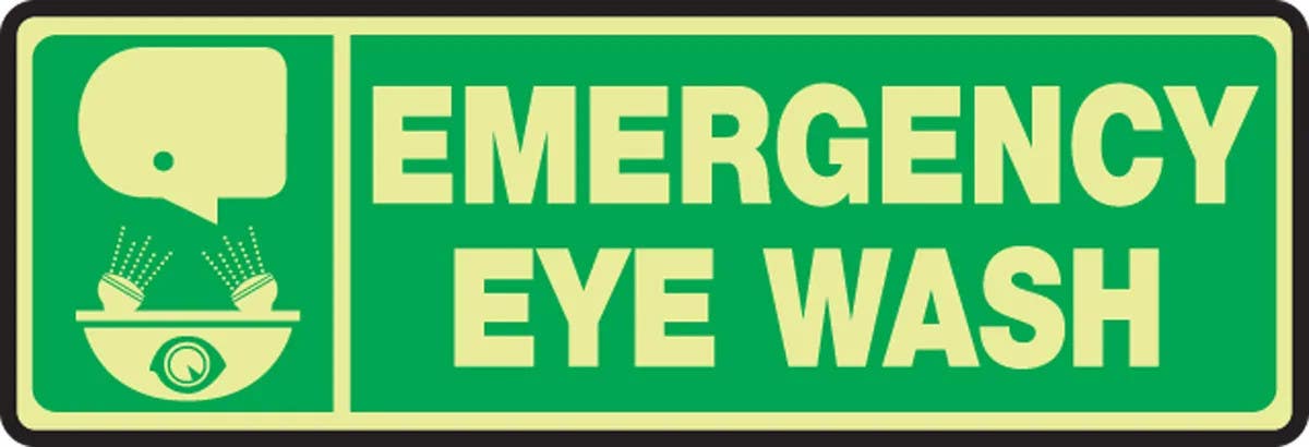 AccuformNMC MLFS507 Lumi-Glow Safety Sign, Emergency Eye Wash, 4" H x 12" W