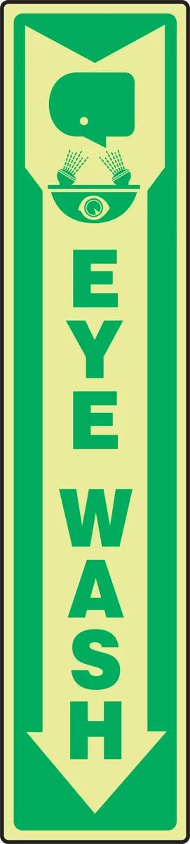AccuformNMC MLFS522 Glow-In-The-Dark Safety Sign, Eye Wash, 18" H x 4" W