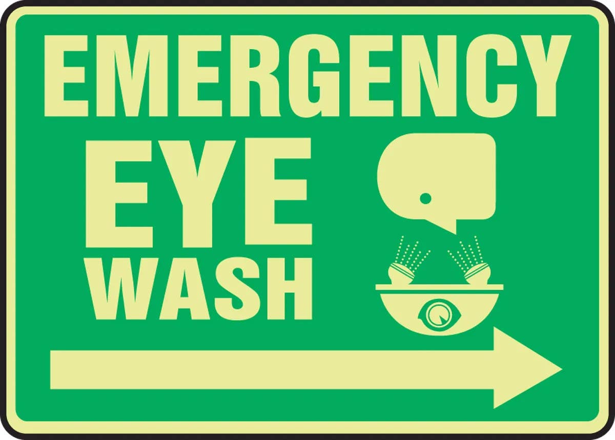 AccuformNMC MLFS5 Glow-In-The-Dark Safety Sign, Emergency Eye Wash, 10" H x 14" W
