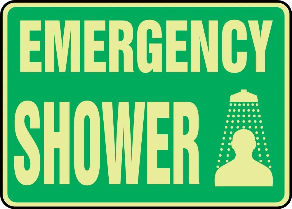 AccuformNMC MLFS554 Glow-In-The-Dark Safety Sign, Emergency Shower, 10" H x 14" W