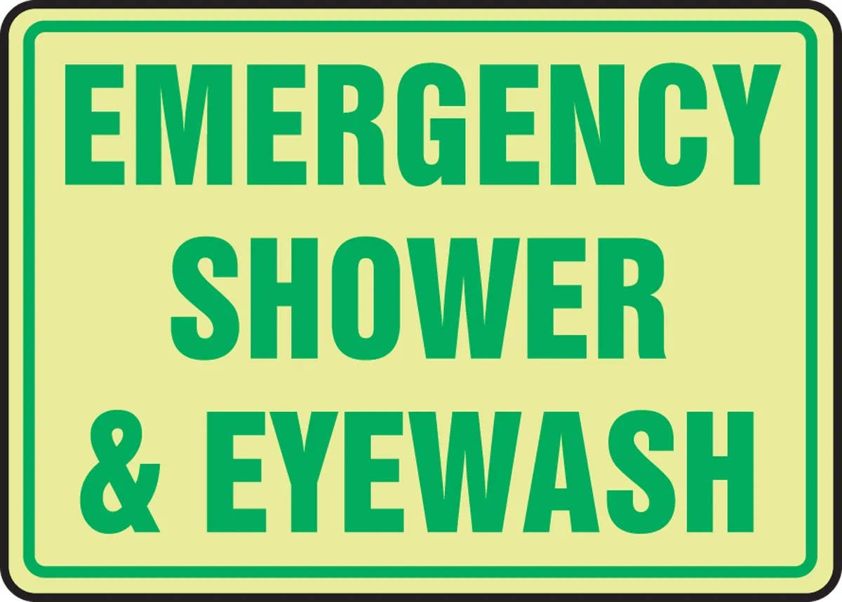 AccuformNMC MLFS557 Glow-In-The-Dark Safety Sign, Emergency Shower & Eyewash, 10" H x 14" W